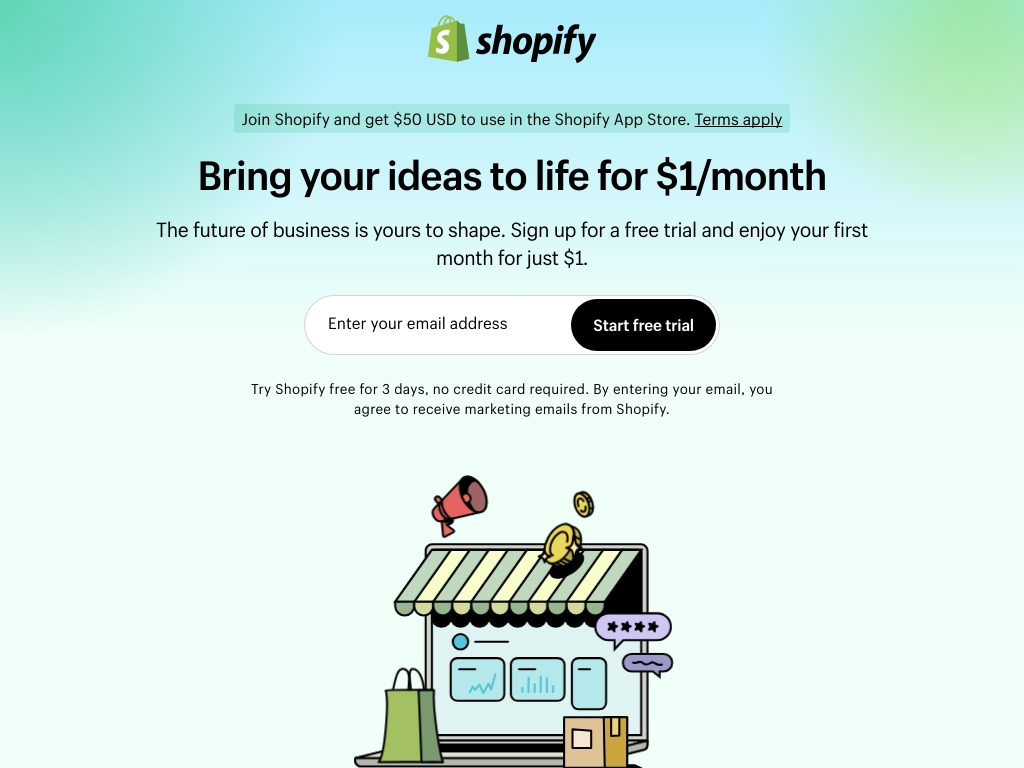 eCommerce Free Trial Signup Landing Page Example desktop