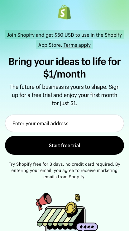 eCommerce Free Trial Signup Landing Page Example mobile